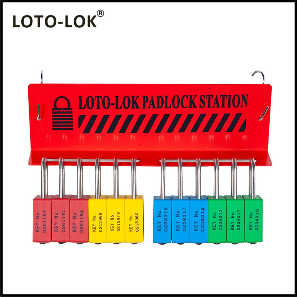 LOTO-LOK_RED_PADLOCK_STATION_WITH_2_SLOTS_TO_STORE_6_EACH_LOCKS_PS‐HANG12-CS